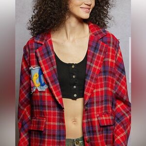 POL Plaid Red Jacket for Women